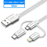Alpha Charge 3 in 1 USB Cable for iPhone, Micro USB and Type C Cable