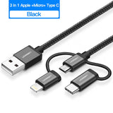 Alpha Charge 3 in 1 USB Cable for iPhone, Micro USB and Type C Cable